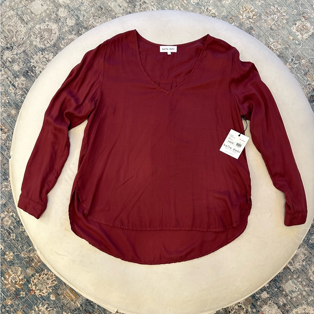 Bella Dahl L/S VNeck tunic top - Crandberry Red -Large. Lightweight Tencel NEW